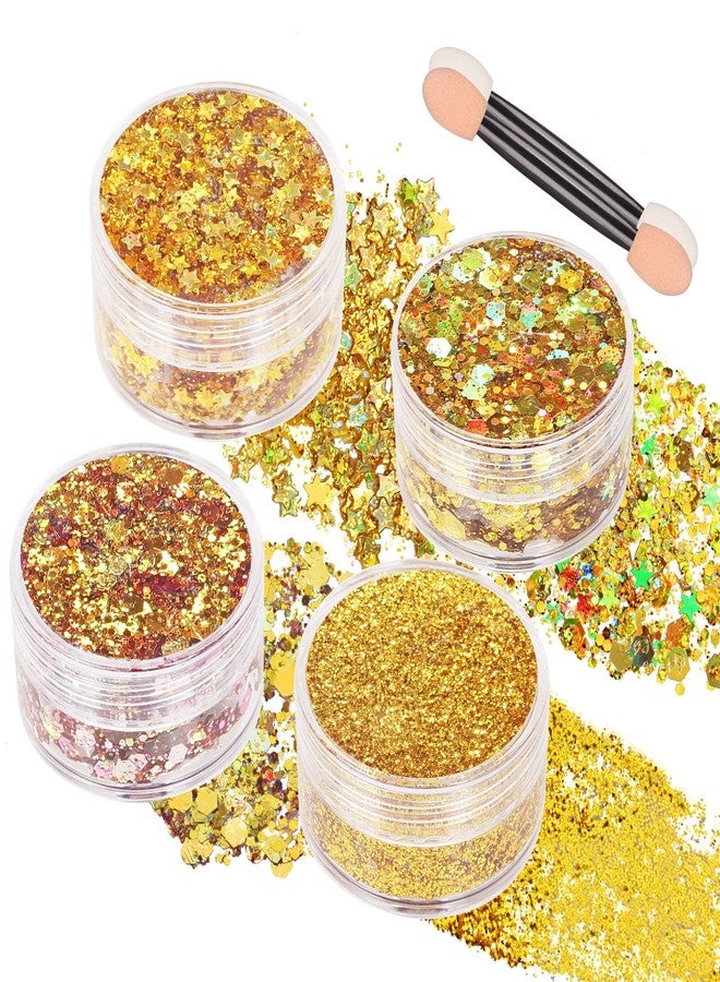 بامينفي مجموعة بامينيفاي من 4 عبوات من جليتر الوجه الذهبي، زي ماردي غرا للنساء، جليتر ذهبي لامع للجسم والشعر، إكسسوارات مكياج كرنفال ماردي غرا، زي حفلة موسيقية، مكياج مهرجان موسيقى الريف، 40 غرام/1.41 أونصة - Image 1